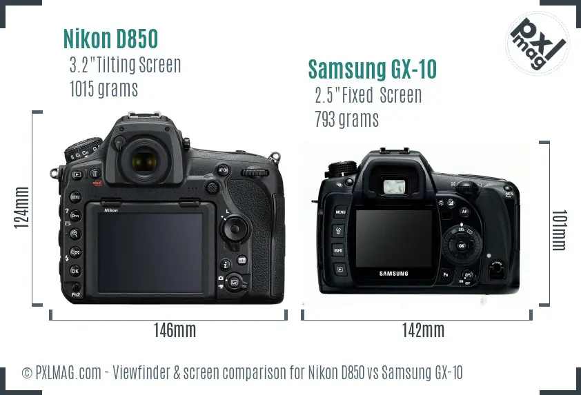 Nikon D850 vs Samsung GX-10 Screen and Viewfinder comparison