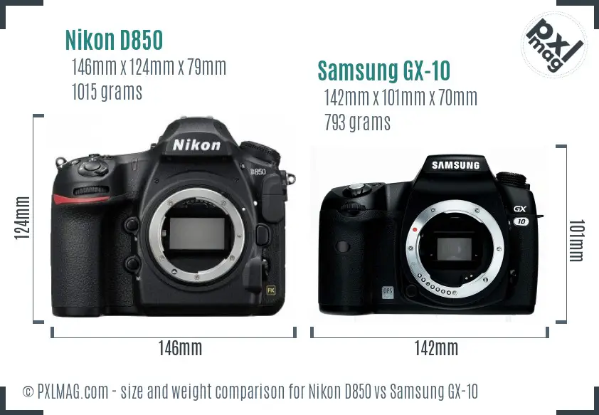 Nikon D850 vs Samsung GX-10 size comparison