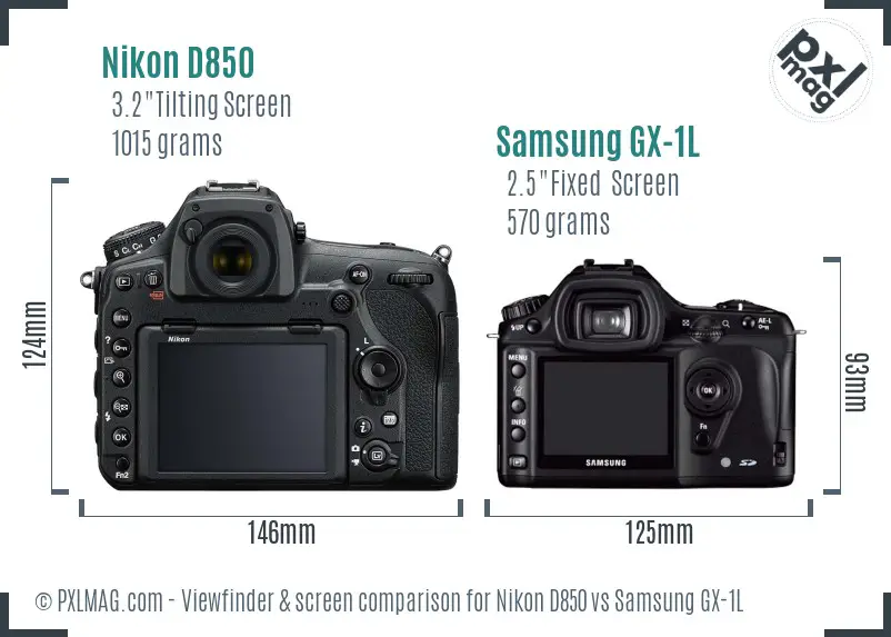 Nikon D850 vs Samsung GX-1L Screen and Viewfinder comparison