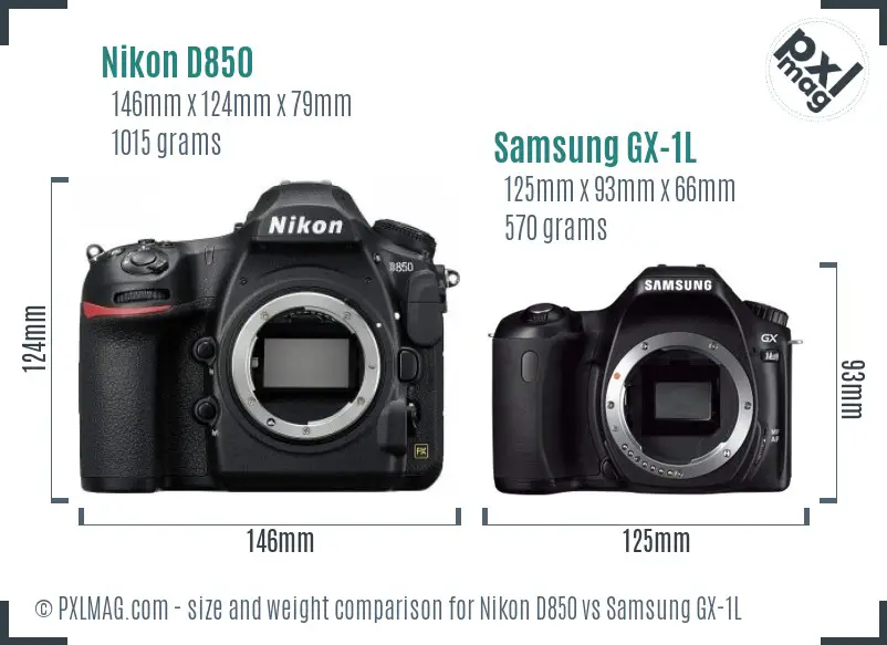 Nikon D850 vs Samsung GX-1L size comparison