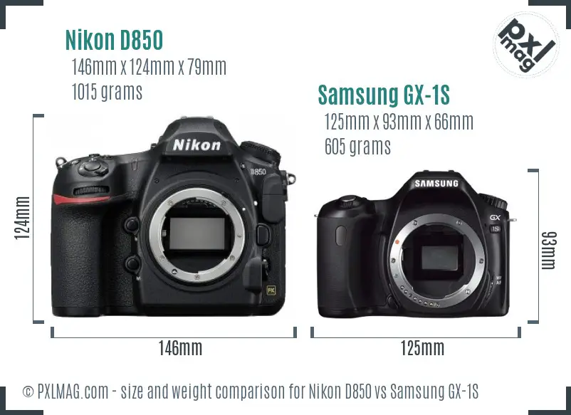 Nikon D850 vs Samsung GX-1S size comparison