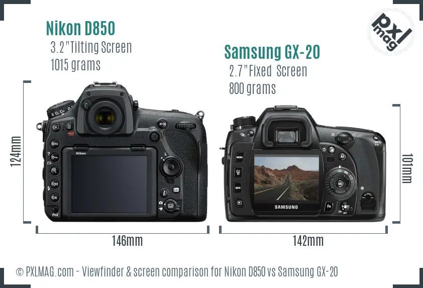 Nikon D850 vs Samsung GX-20 Screen and Viewfinder comparison