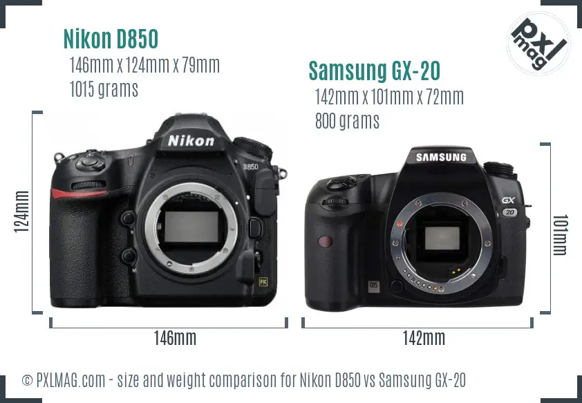 Nikon D850 vs Samsung GX-20 size comparison