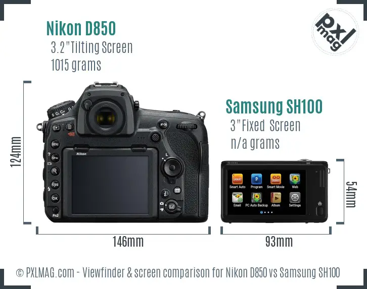 Nikon D850 vs Samsung SH100 Screen and Viewfinder comparison