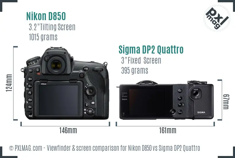Nikon D850 vs Sigma DP2 Quattro Screen and Viewfinder comparison