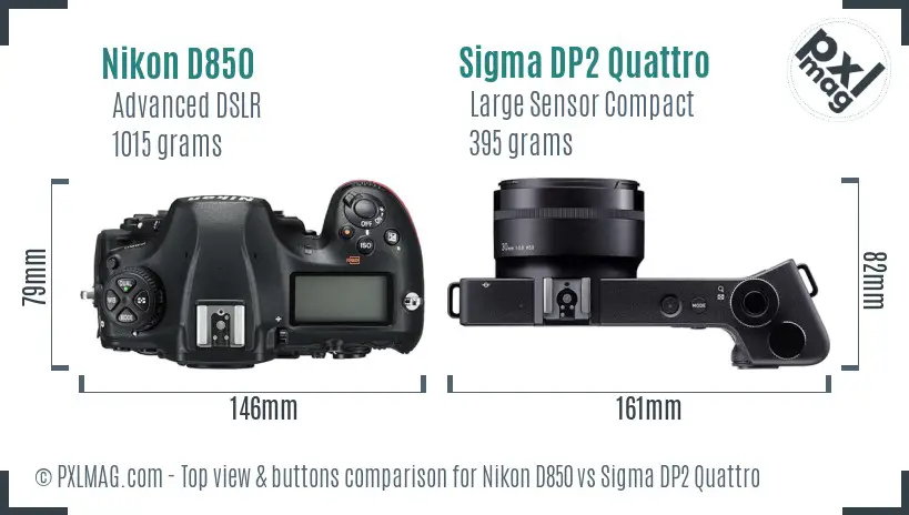 Nikon D850 vs Sigma DP2 Quattro top view buttons comparison