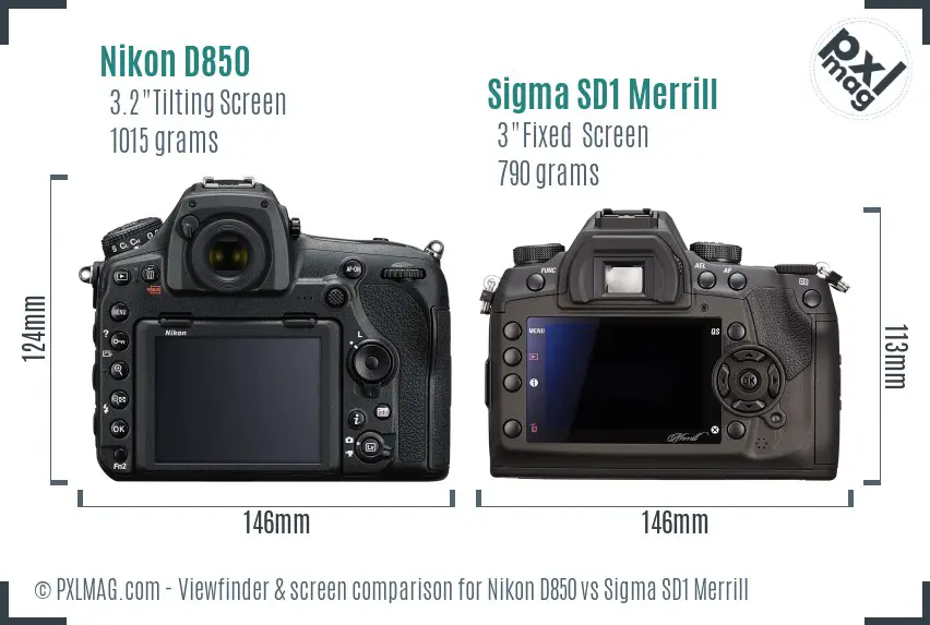 Nikon D850 vs Sigma SD1 Merrill Screen and Viewfinder comparison
