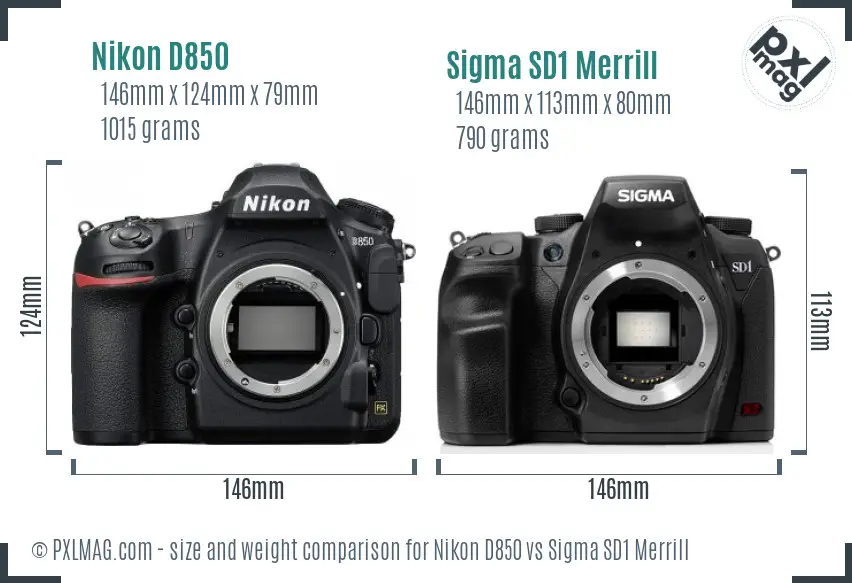 Nikon D850 vs Sigma SD1 Merrill size comparison