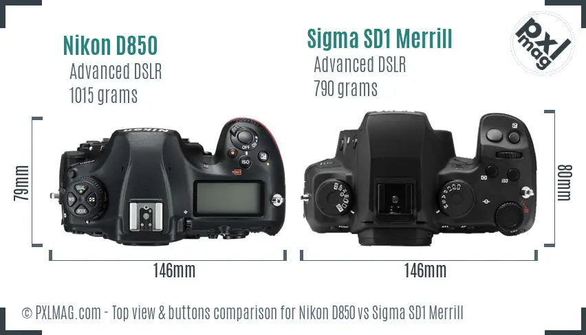 Nikon D850 vs Sigma SD1 Merrill top view buttons comparison