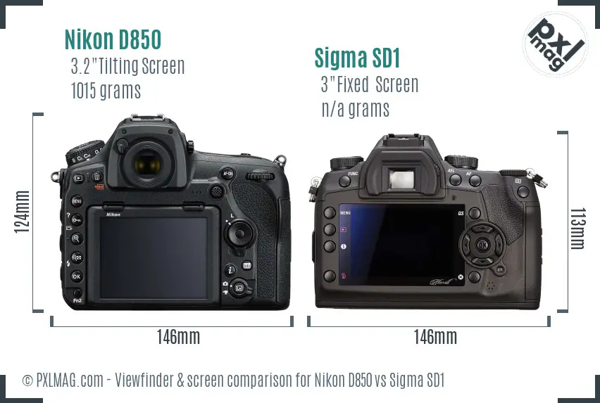 Nikon D850 vs Sigma SD1 Screen and Viewfinder comparison