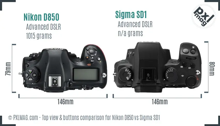Nikon D850 vs Sigma SD1 top view buttons comparison