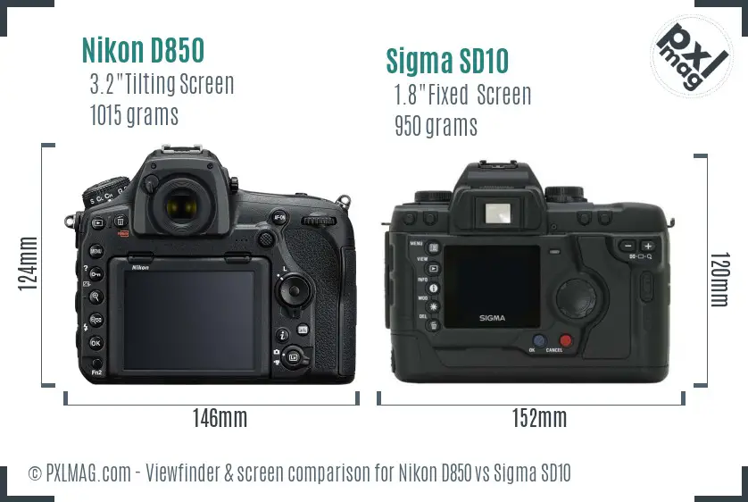 Nikon D850 vs Sigma SD10 Screen and Viewfinder comparison