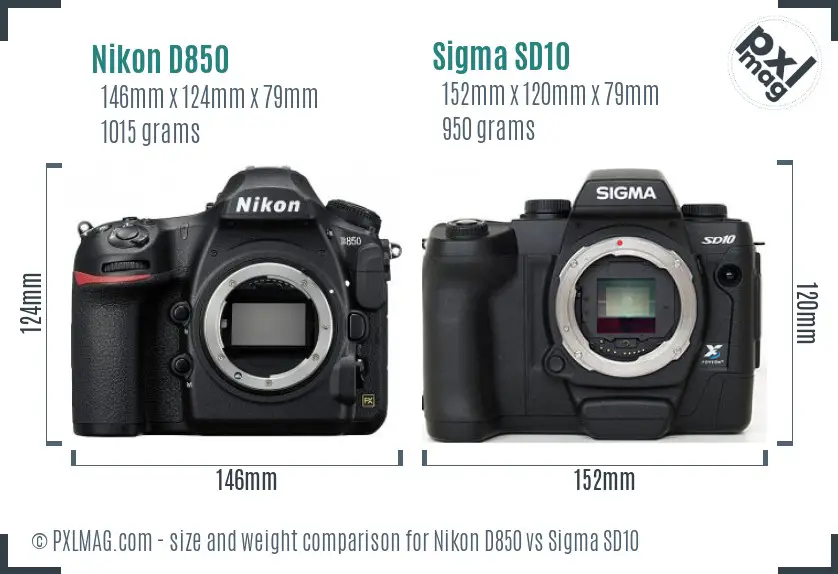 Nikon D850 vs Sigma SD10 size comparison