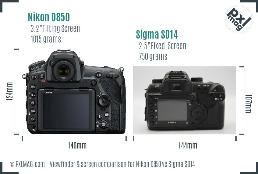 Nikon D850 vs Sigma SD14 Screen and Viewfinder comparison