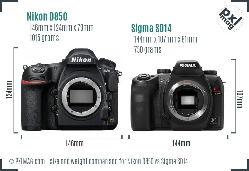 Nikon D850 vs Sigma SD14 size comparison