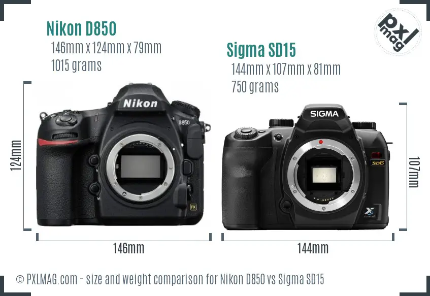 Nikon D850 vs Sigma SD15 size comparison