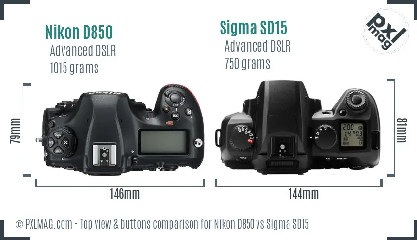 Nikon D850 vs Sigma SD15 top view buttons comparison