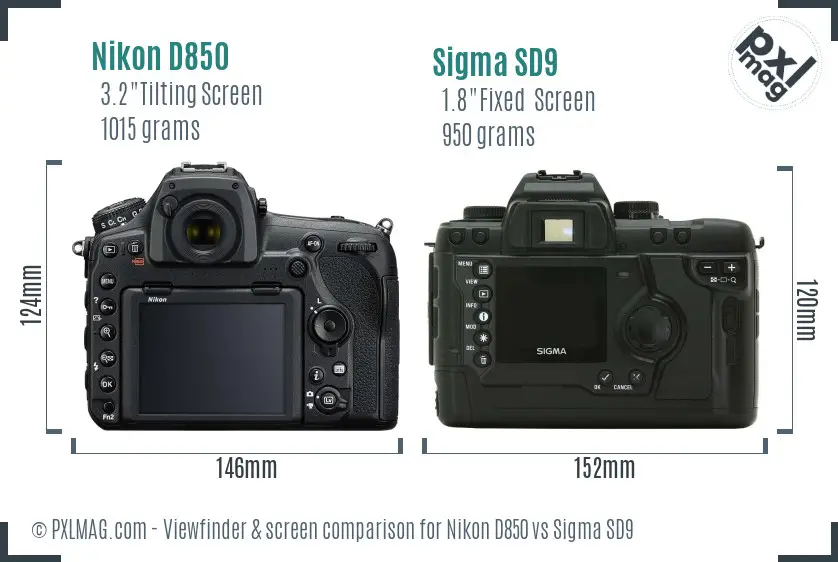 Nikon D850 vs Sigma SD9 Screen and Viewfinder comparison