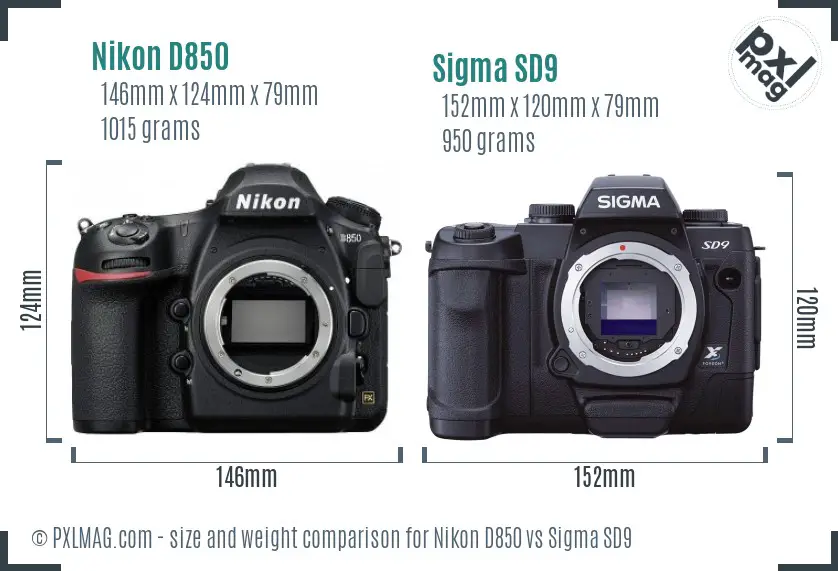Nikon D850 vs Sigma SD9 size comparison