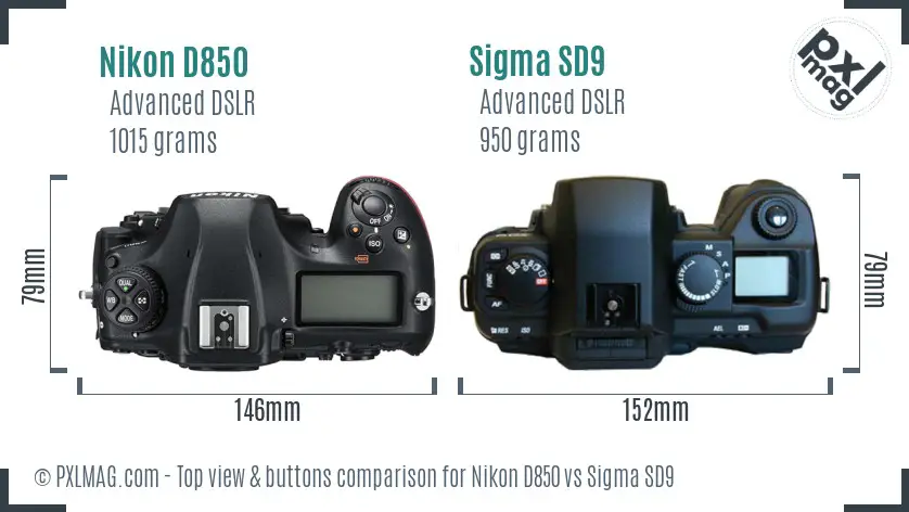 Nikon D850 vs Sigma SD9 top view buttons comparison