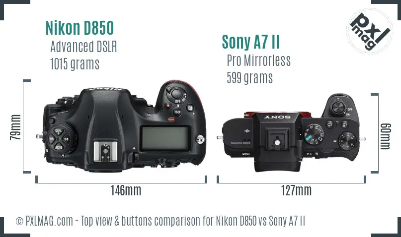 Nikon D850 vs Sony A7 II top view buttons comparison Nikon D850 vs Sony A7 II top view buttons comparison