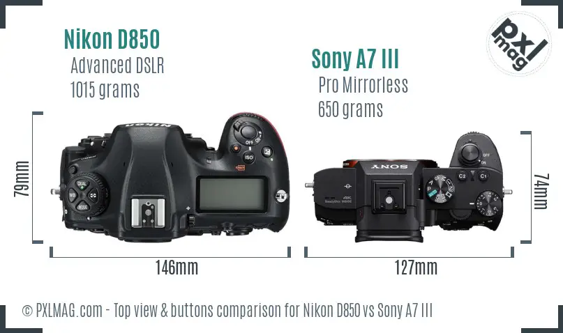 Nikon D850 vs Sony A7 III top view buttons comparison
