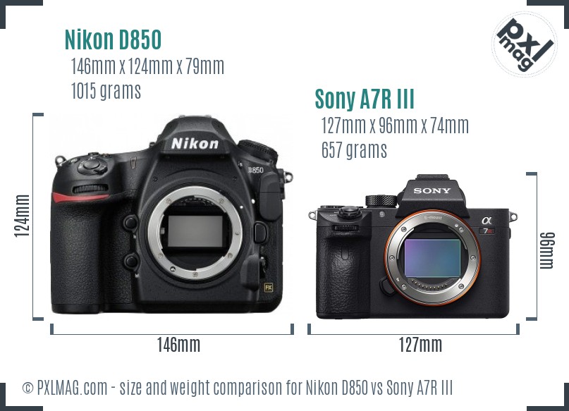 Nikon D850 vs Sony A7R III size comparison