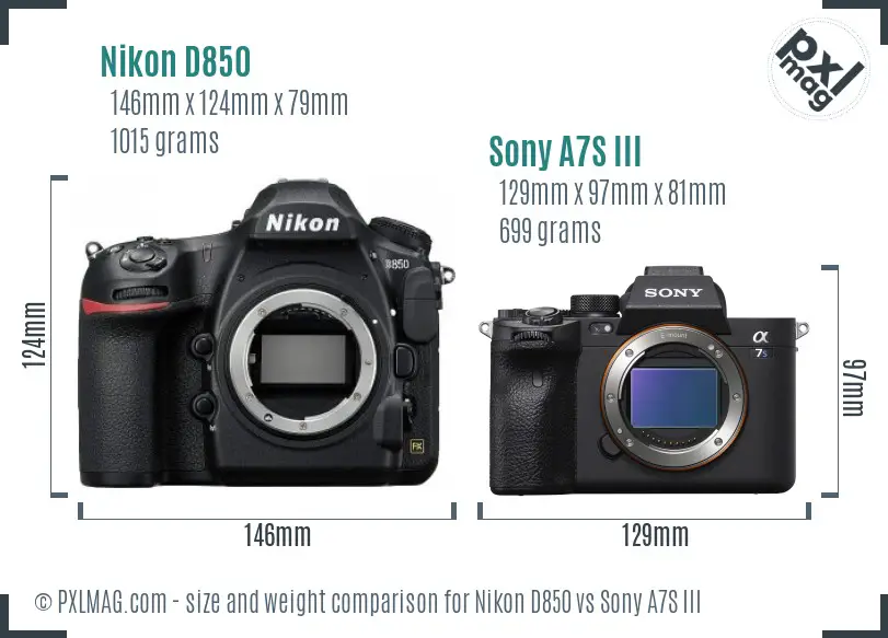 Nikon D850 vs Sony A7S III size comparison