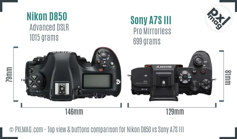Nikon D850 vs Sony A7S III top view buttons comparison