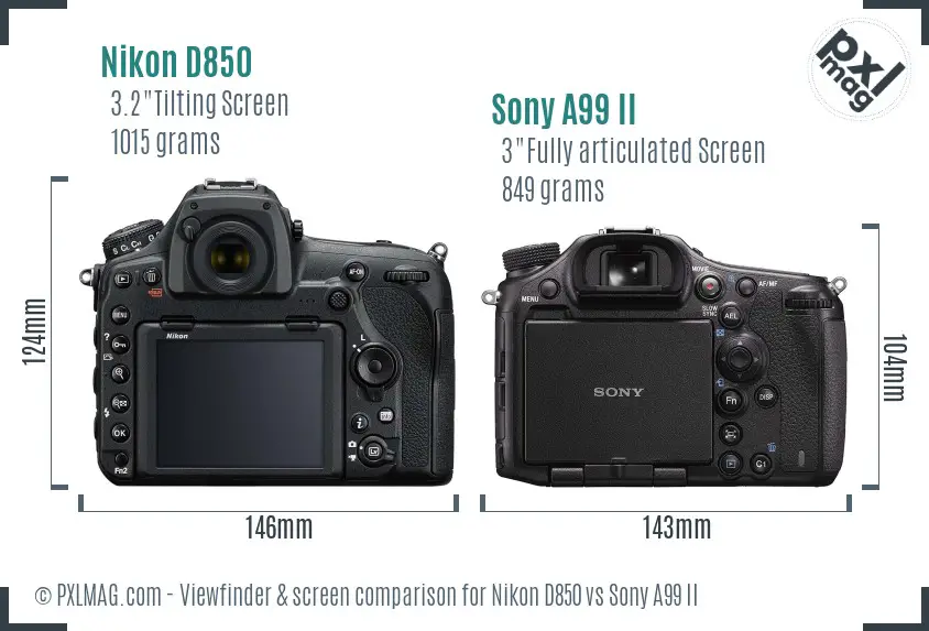 Nikon D850 vs Sony A99 II Screen and Viewfinder comparison