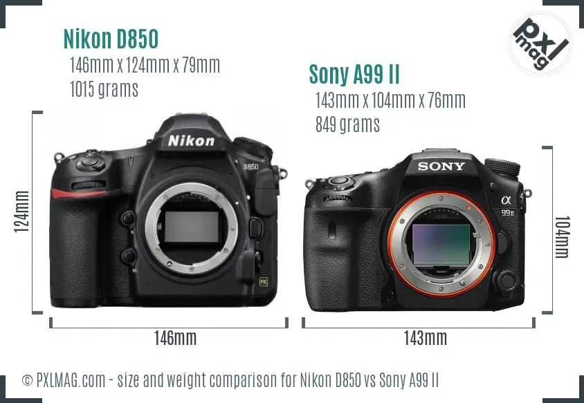 Nikon D850 vs Sony A99 II size comparison