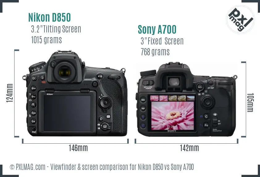 Nikon D850 vs Sony A700 Screen and Viewfinder comparison