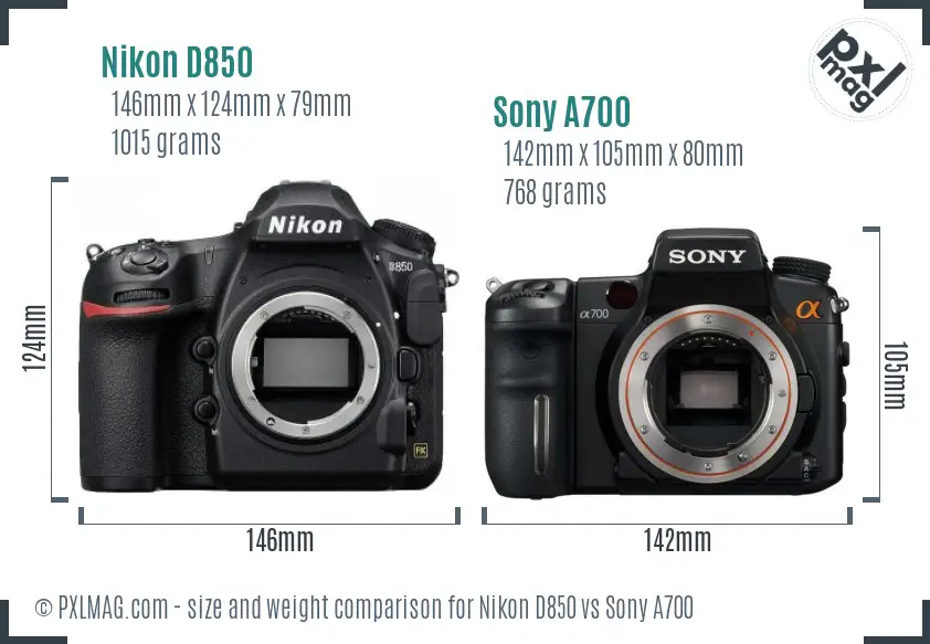 Nikon D850 vs Sony A700 size comparison