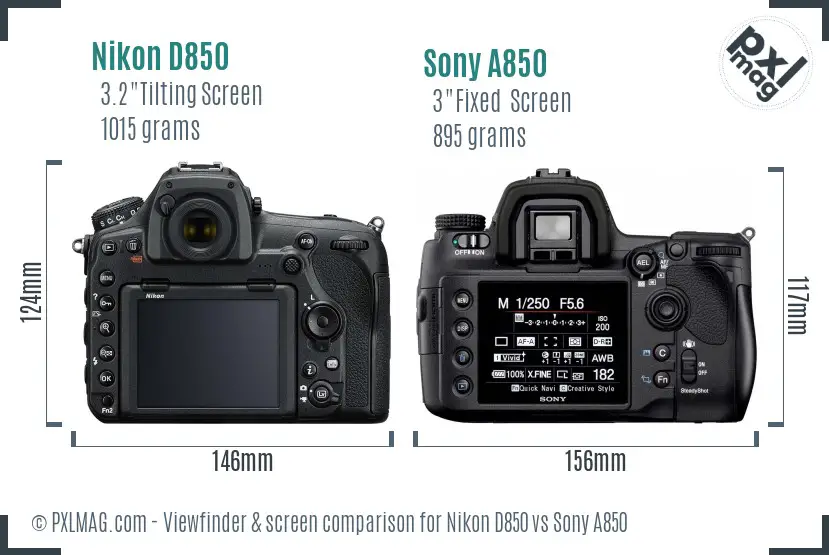 Nikon D850 vs Sony A850 Screen and Viewfinder comparison