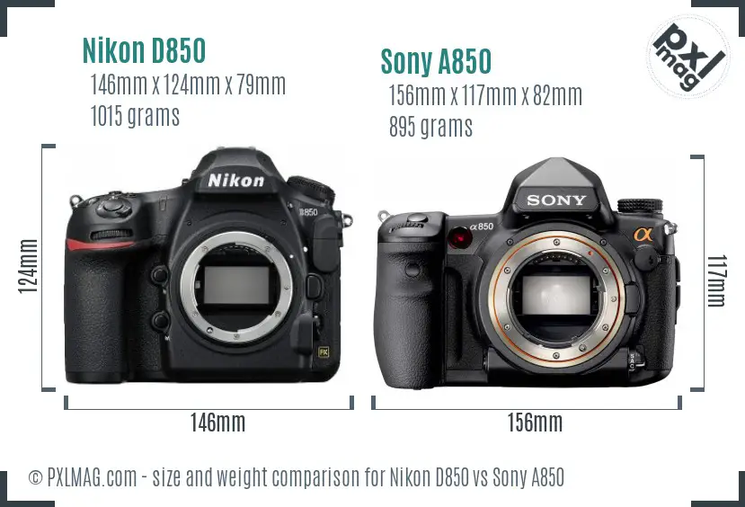Nikon D850 vs Sony A850 size comparison