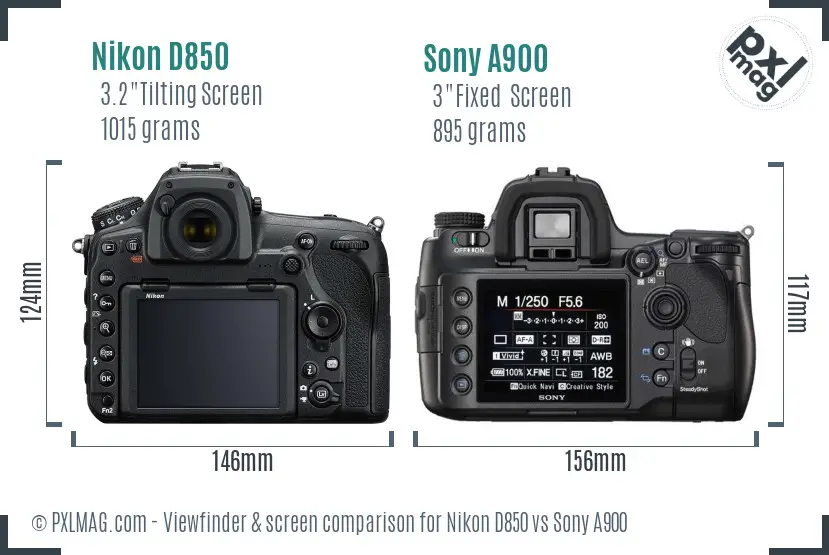 Nikon D850 vs Sony A900 Screen and Viewfinder comparison