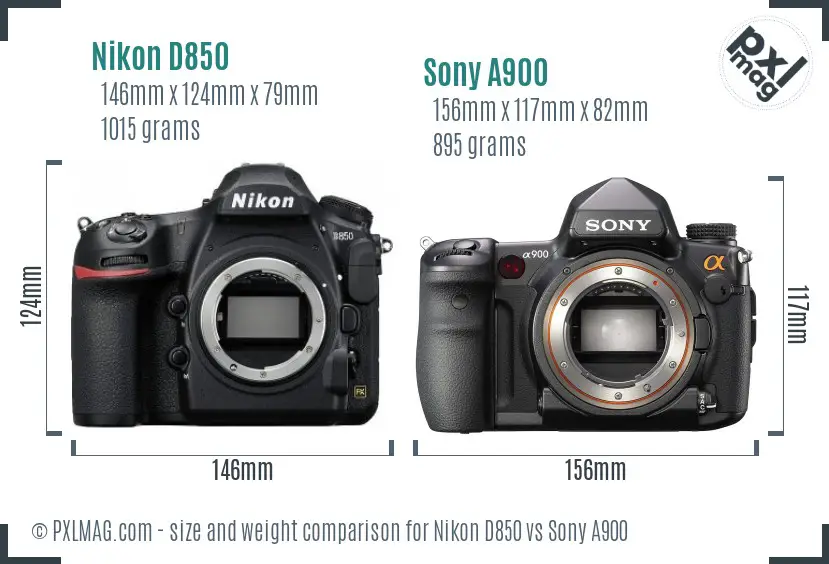Nikon D850 vs Sony A900 size comparison