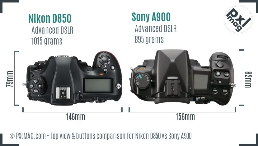 Nikon D850 vs Sony A900 top view buttons comparison