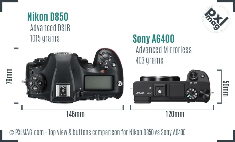 Nikon D850 vs Sony A6400 top view buttons comparison Nikon D850 vs Sony A6400 top view buttons comparison