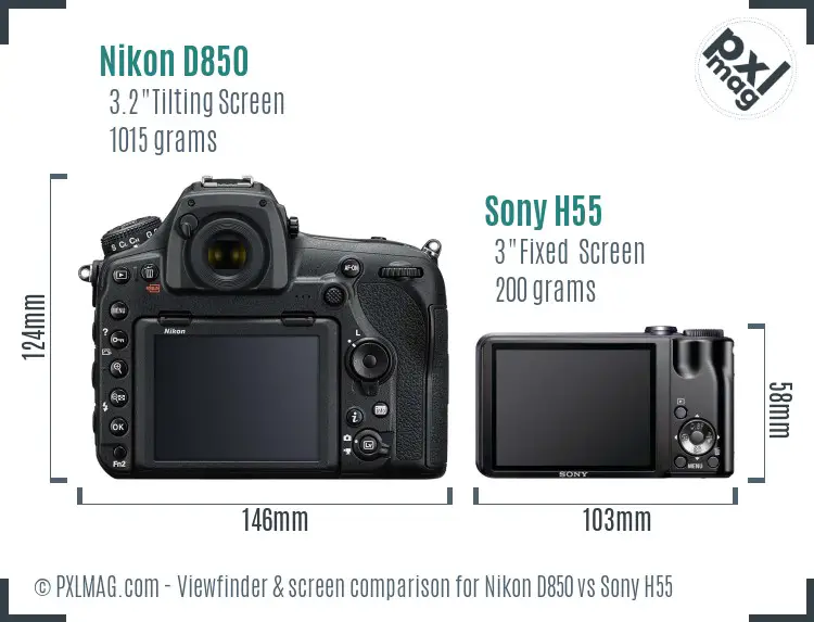 Nikon D850 vs Sony H55 Screen and Viewfinder comparison
