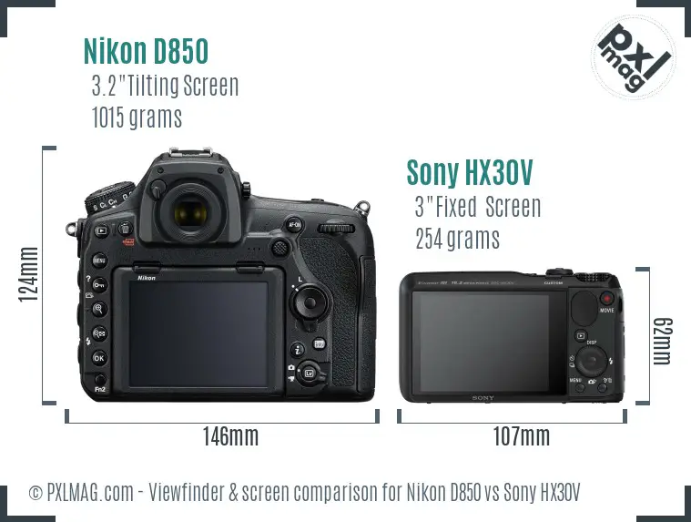 Nikon D850 vs Sony HX30V Screen and Viewfinder comparison