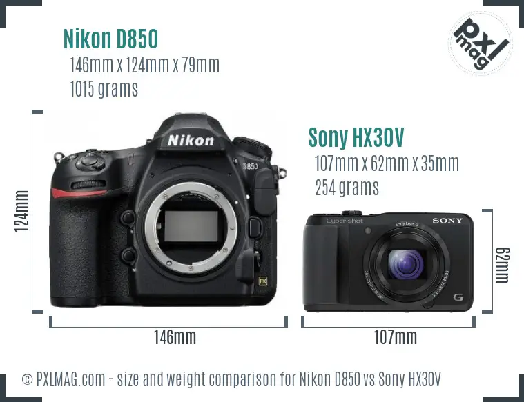 Nikon D850 vs Sony HX30V size comparison