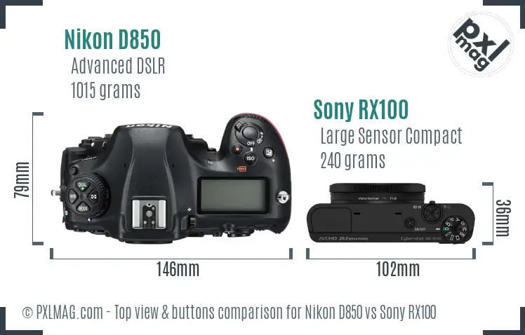 Nikon D850 vs Sony RX100 top view buttons comparison