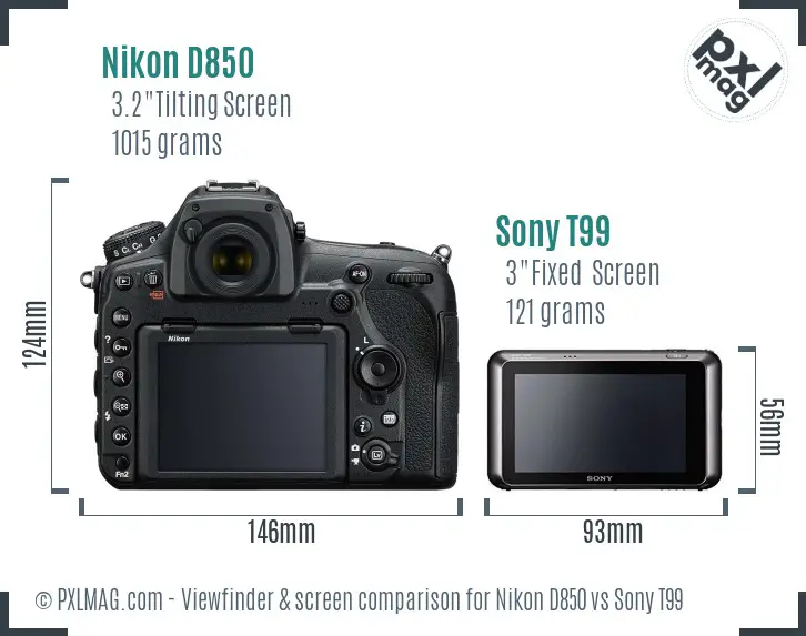 Nikon D850 vs Sony T99 Screen and Viewfinder comparison