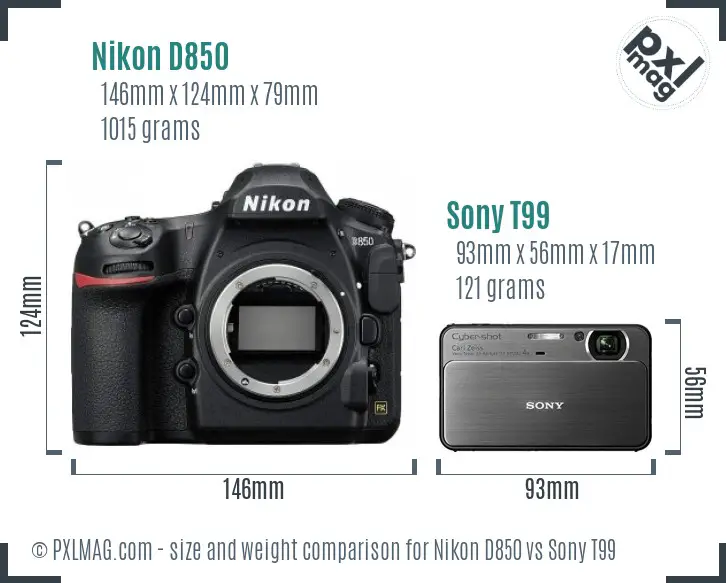 Nikon D850 vs Sony T99 size comparison