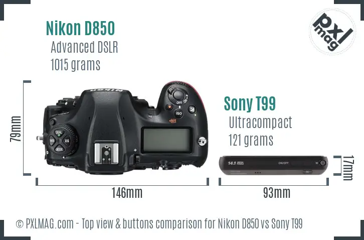 Nikon D850 vs Sony T99 top view buttons comparison