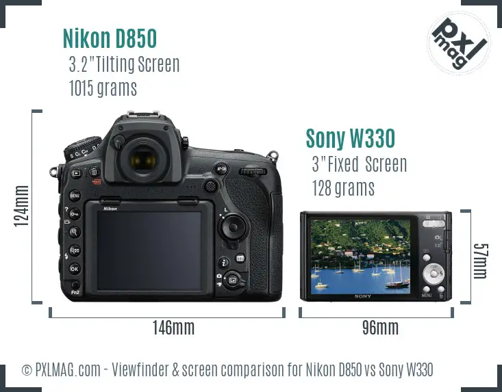 Nikon D850 vs Sony W330 Screen and Viewfinder comparison