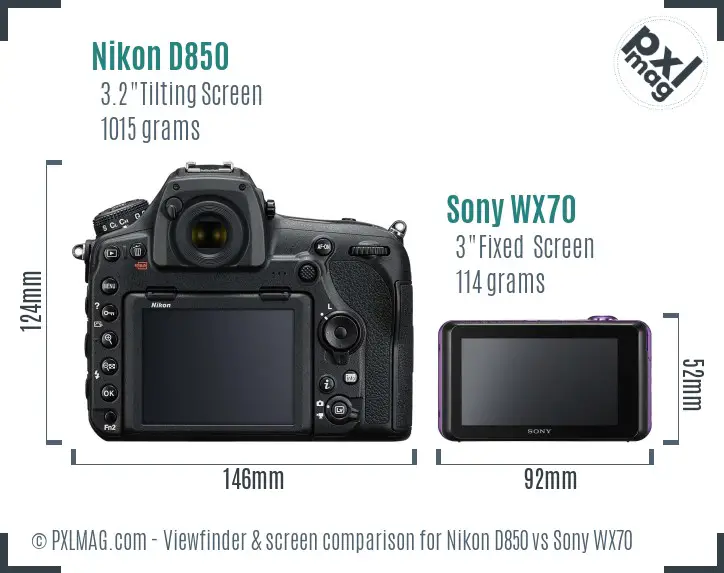 Nikon D850 vs Sony WX70 Screen and Viewfinder comparison