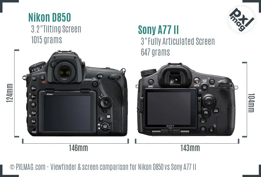Nikon D850 vs Sony A77 II Screen and Viewfinder comparison