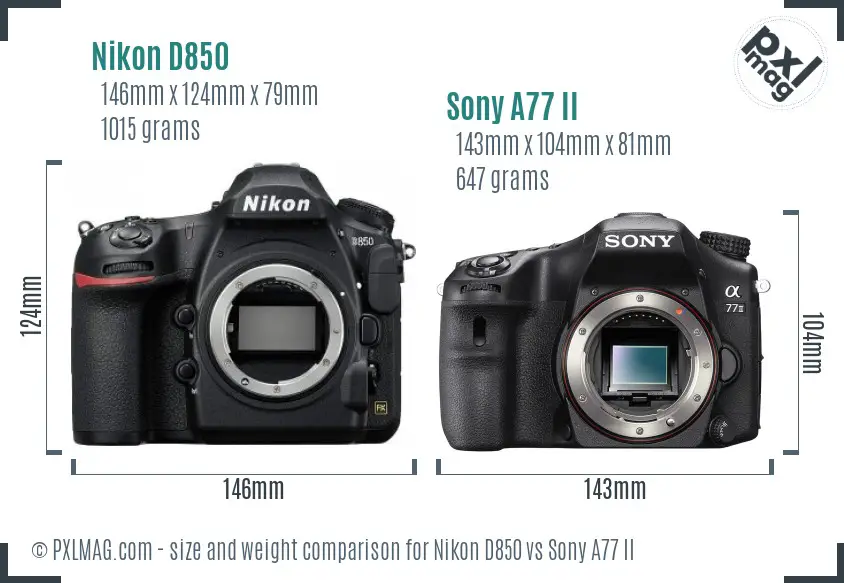 Nikon D850 vs Sony A77 II size comparison